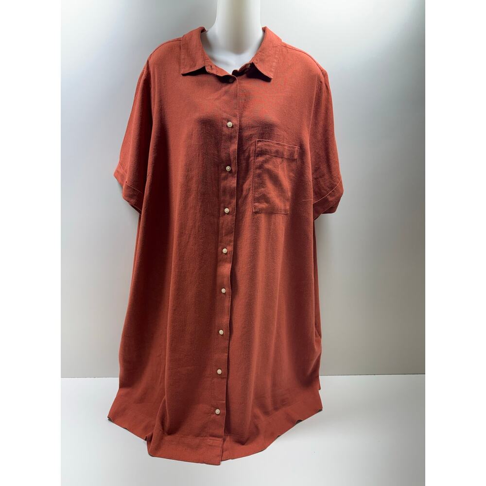 Old Navy Women’s Plus Sz 2X Linen Blend Button Front Shirt Dress Ginger Spice